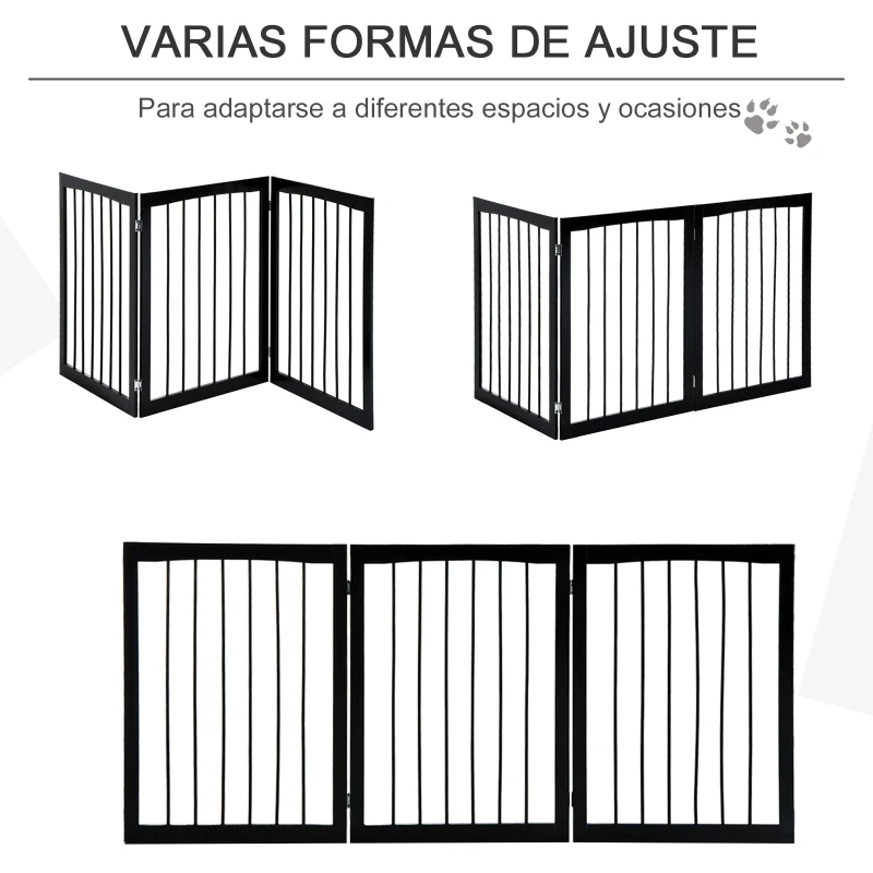 PawHut Barreira de Segurança Dobrável de 3 Painéis Portátil para Animais de Estimação 160x76 cm para Portas Escadas Corredores Marrom escuro