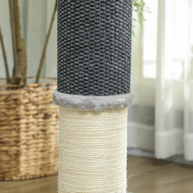 PawHut Arranhador para Gatos com Poste de Sisal Escova de Auto Higiene e Bola Suspensa 40x48x85 cm Cinza e Creme