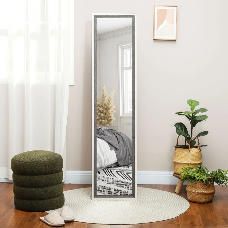 HOMCOM Espelho de Pé 37x157 cm Espelho de Corpo Inteiro com Estrutura de MDF e Suporte Branco e Cinza