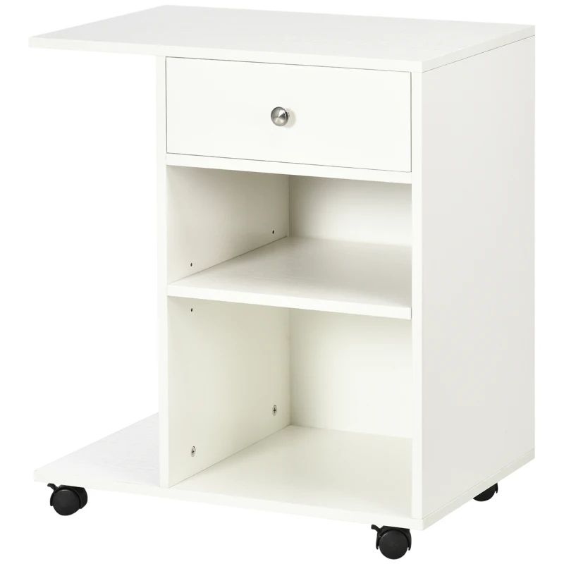 Vinsetto Mobile Printer Stand Rolling Cart Desk Side with CPU Stand Drawer Adjustable Shelf and Wheels White