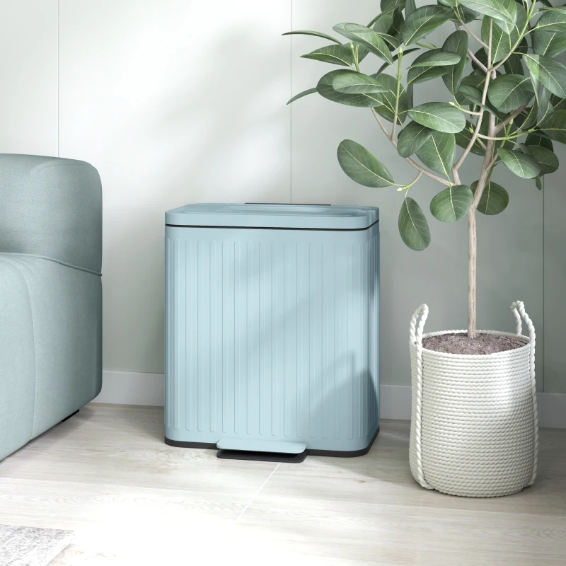 HOMCOM Dual Kitchen Bin, 2 x 20L Double Bin for Recycling and Waste, Fingerprint-proof Pedal Bin with Soft-Close Lid, Removable Inner Buckets, Light Green