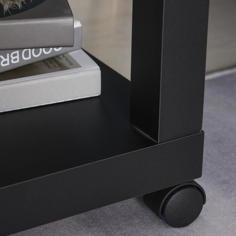 HOMCOM Sofa Side Table Square End Desk with Open Storage Shelf, Rolling Wheels, Free Moving for Home Office Studio