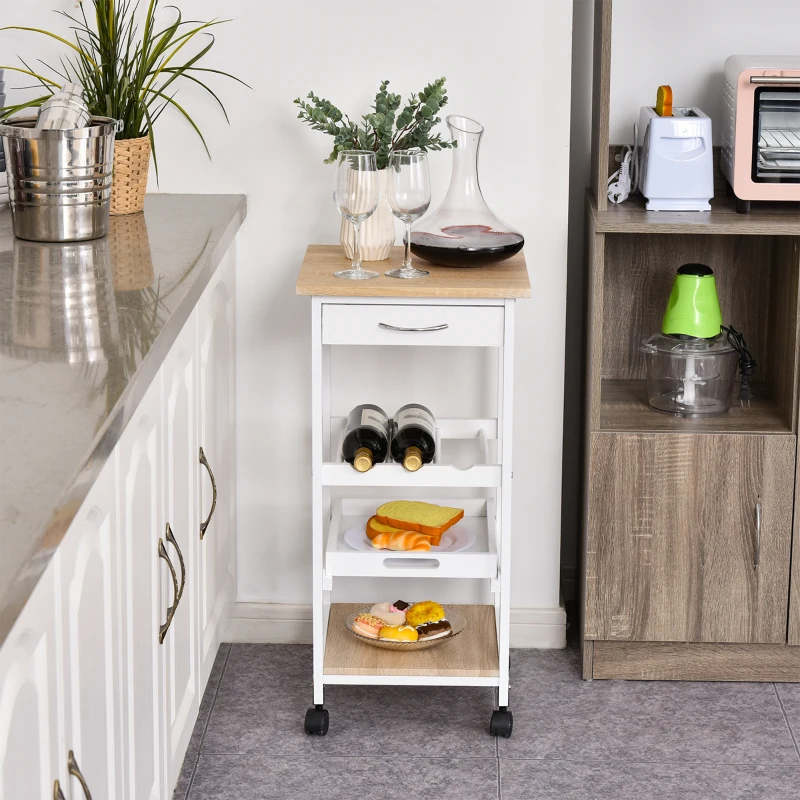 HOMCOM Multi-tier Rolling Kitchen Trolley Serving Cart with 3-Bottle Wine Rack, 1 Drawer, 1 Tray
