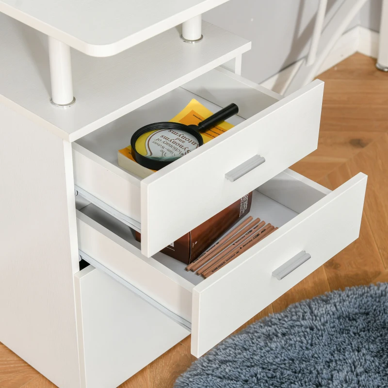 HOMCOM biurko w kształcie litery L z szufladami wykonanymi z materiału MDF metal narożnik do domowego biura miejsce pracy w stylu industrialnym kolor biały 143,5 x 143,5 x 76 cm