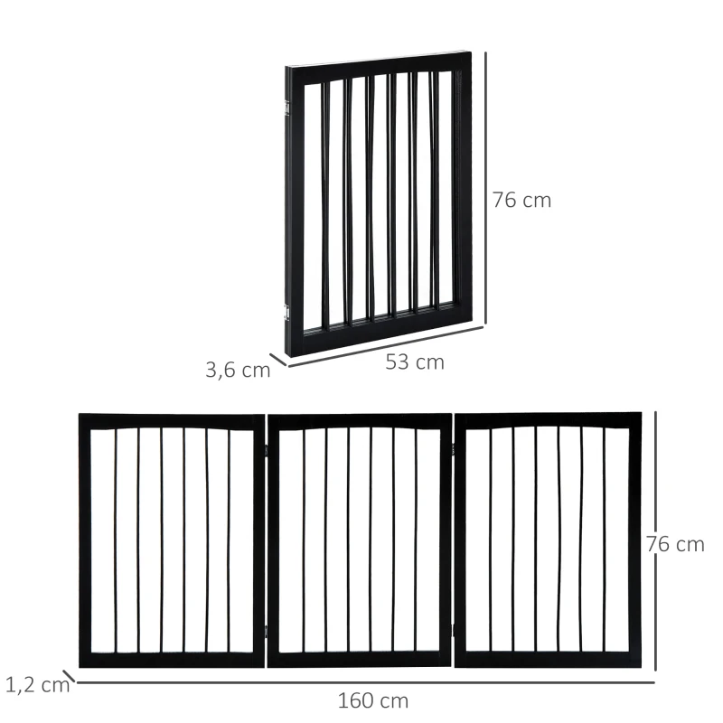 PawHut Barreira de Segurança Dobrável de 3 Painéis Portátil para Animais de Estimação 160x76 cm para Portas Escadas Corredores Marrom escuro
