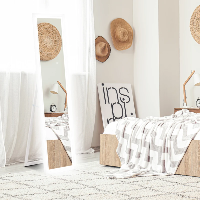 HOMCOM Volledige lengte spiegel, 40x160 cm, LED-verlichting, Touchbediening, dimbaar, 3 kleuren, Wit