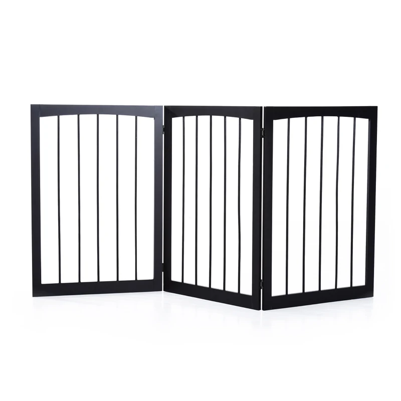 PawHut Barreira de Segurança Dobrável de 3 Painéis Portátil para Animais de Estimação 160x76 cm para Portas Escadas Corredores Marrom escuro