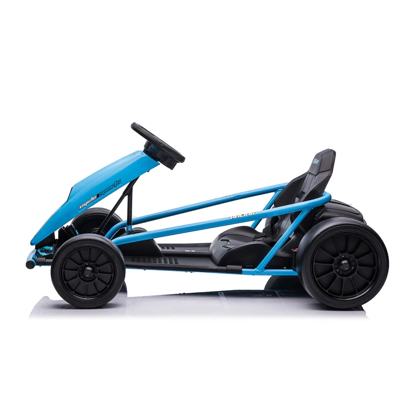 HOMCOM 24V Drift Kart, Electric Ride-On Racing Go Kart w/ 2 Speeds, Steering Wheel, Pedals for Kids Aged 8-12, Blue