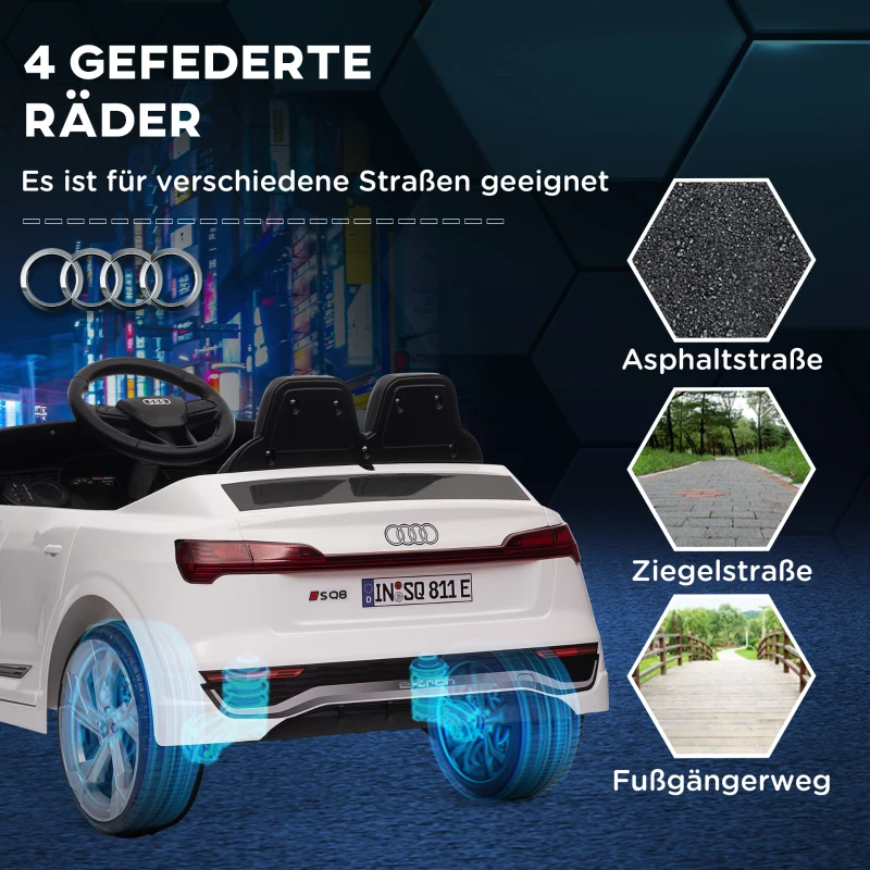 AIYAPLAY Elektrisch Kinder-Auto 12V Audi Q8, 3-5 km/u, Afstandsbediening, Koplampen, Muziek, Wit(m-8)