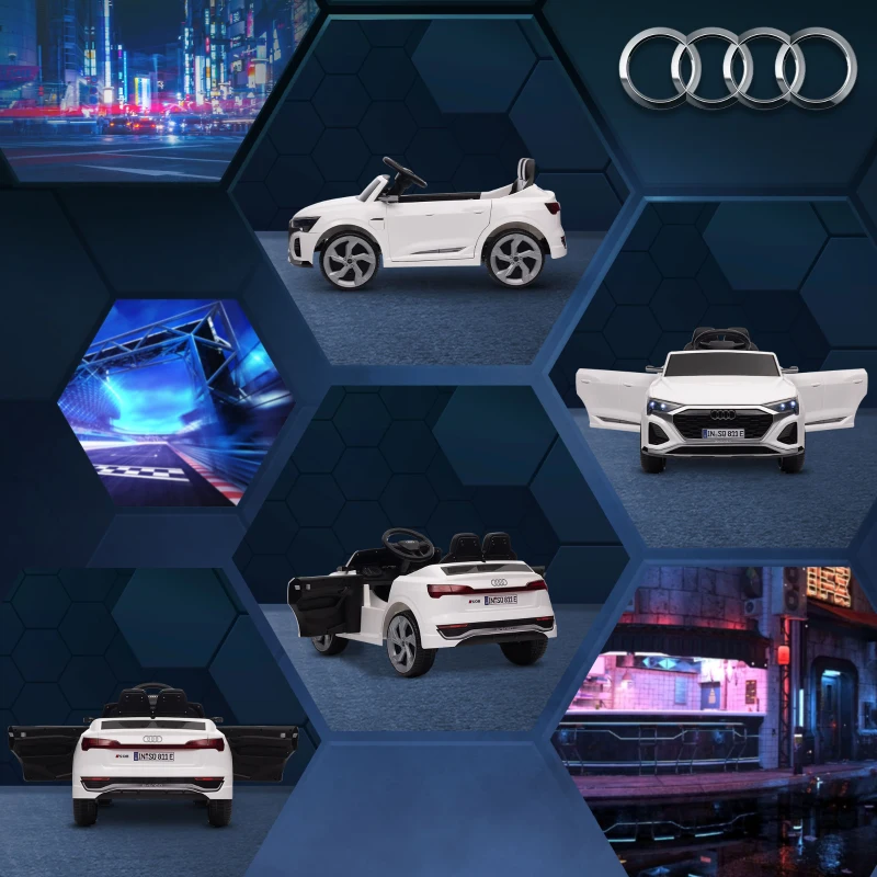 AIYAPLAY Elektrisch Kinder-Auto 12V Audi Q8, 3-5 km/u, Afstandsbediening, Koplampen, Muziek, Wit(m-9)