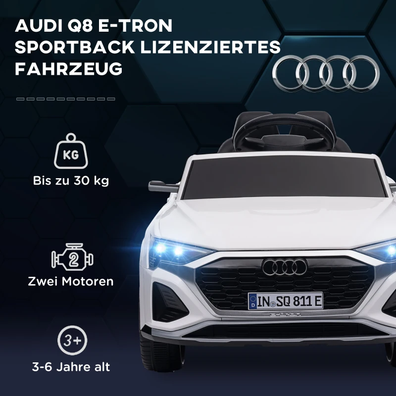 AIYAPLAY Elektrisch Kinder-Auto 12V Audi Q8, 3-5 km/u, Afstandsbediening, Koplampen, Muziek, Wit(m-4)