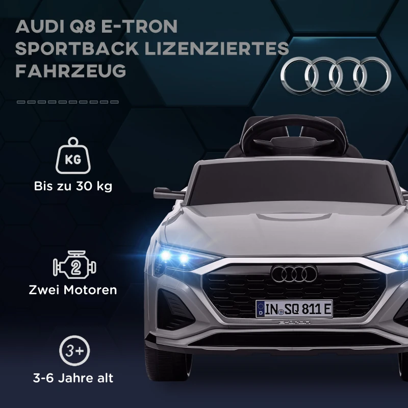 AIYAPLAY Elektryczny samochód dla dzieci, 12V Audi Q8 etron, 3-5 km/h, pilot, światła, muzyka, Szary