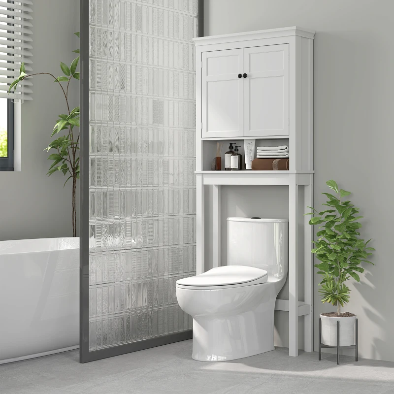 HOMCOM Móvel sobre Sanita Armário para Máquina de Lavar Roupa com 2 Portas Compartimento e Prateleira Ajustável 70x20x175 cm Branco