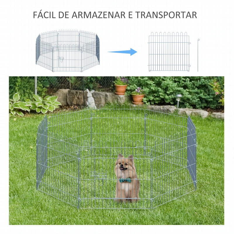 PawHut Parque para Animais de Estimação com 8 Paineis 63x60cm Cerca para Animais de Estimação com Porta com Trava para Jardim Pátio Exterior Prata