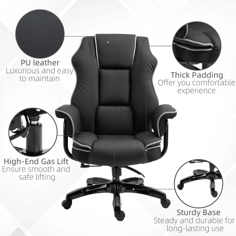 Vinsetto Executive Office Chair, PU Leather High Back Desk Chair with Height Adjustable, Reclining Swivel Computer Chair for Home, Black