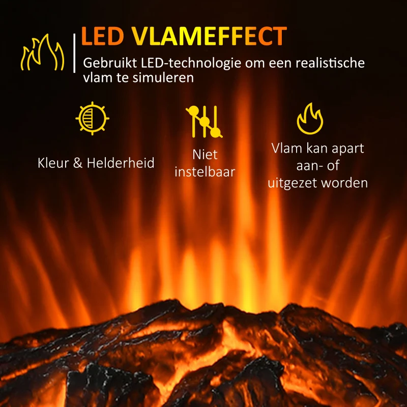 HOMCOM elektrische haard, realistische vlammen, 2 verwarmingsniveaus, bescherming tegen oververhitting, staal, zwart, 44,5 x 32 x 74 cm(m-5)