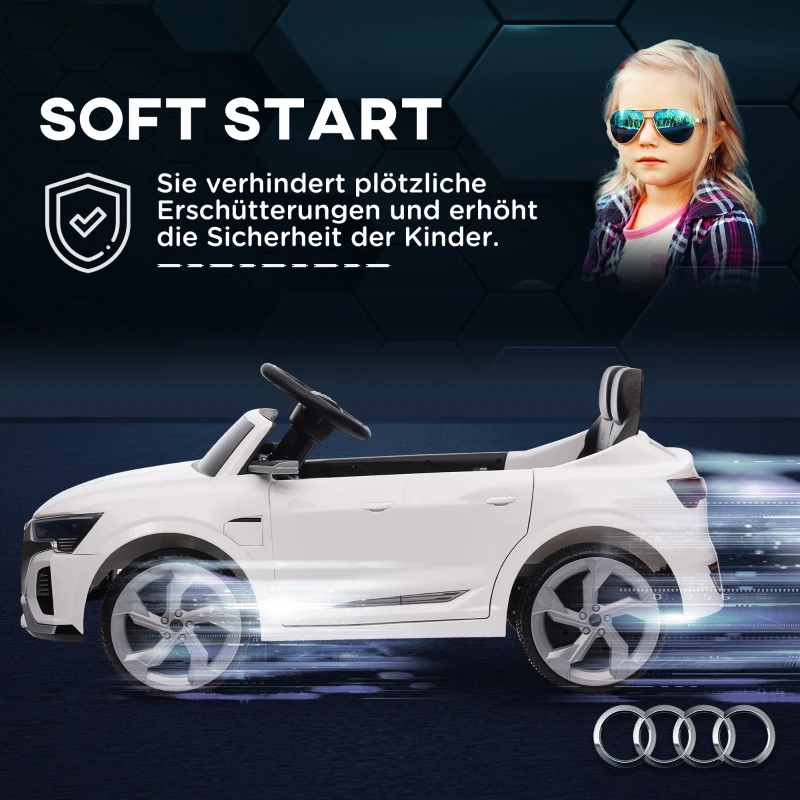 AIYAPLAY Elektrisch Kinder-Auto 12V Audi Q8, 3-5 km/u, Afstandsbediening, Koplampen, Muziek, Wit(m-7)