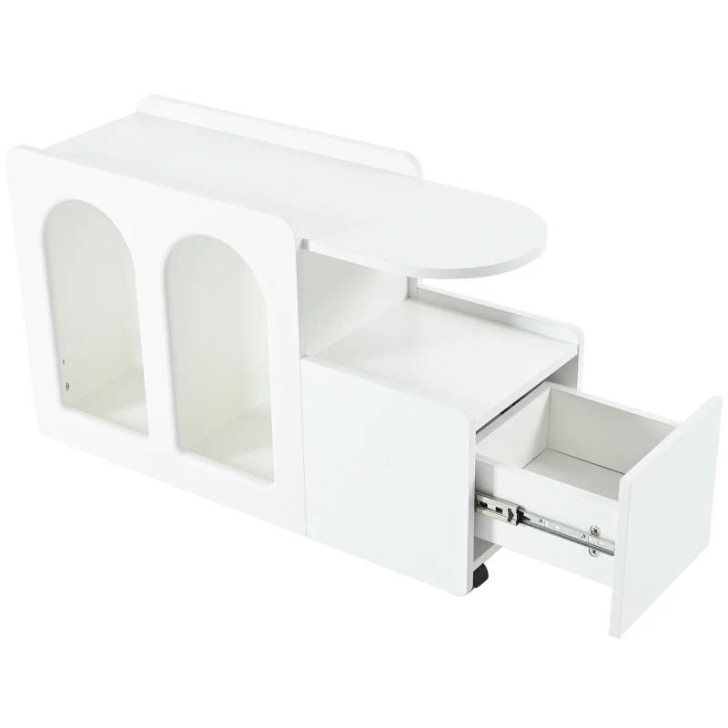 Mobiletto bianco con ruote, versatile carrello portaoggetti per soggiorno, sala da pranzo e camera da letto, design ad arco arrotondato, 82×30×53 cm, Bianco