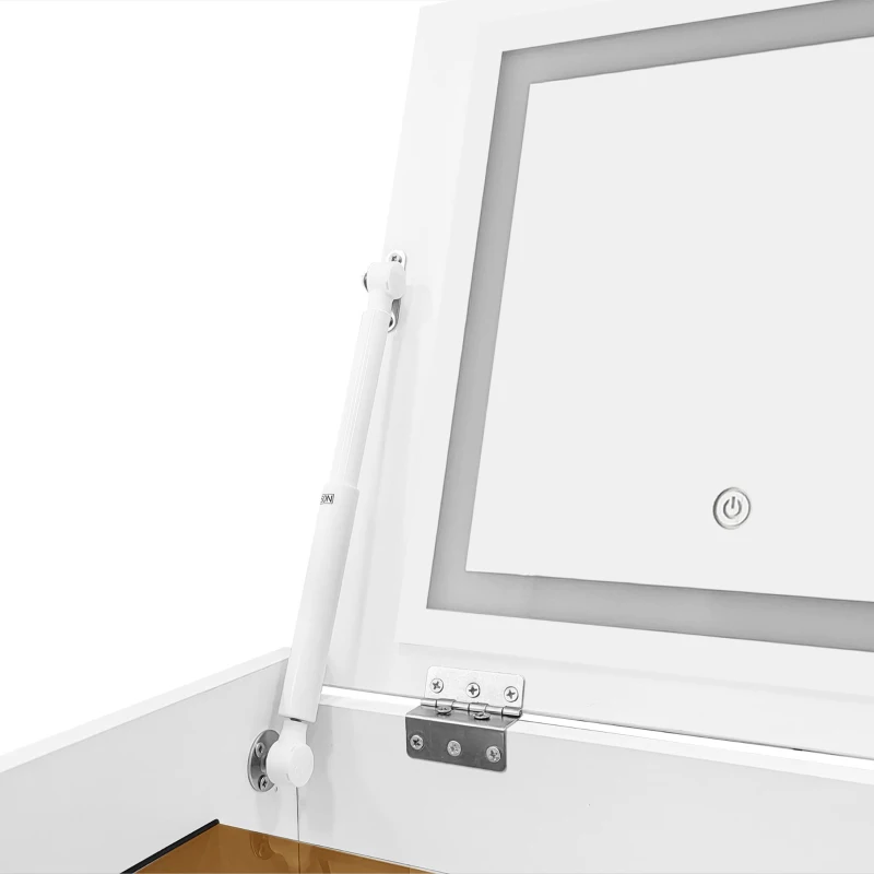 Schminktisch mit LED-Beleuchtung, 3 Schubladen und Spiegel, Multifunktionaler Aufbewahrungshocker, 50×40×115.6 cm, Weiß