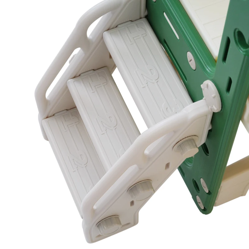 Toboggan pour enfants 8-en-1, jouet d'escalade multifonction avec 2 toboggans, échelle d'escalade, panier de basket, jeu de lasso, jumelles,  200×165×95 cm, Vert Antique