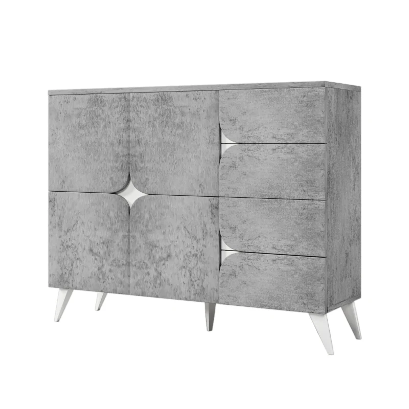 Sideboard mit Schubladen, Kommode mit spezieller Paneelform, moderne Ästhetik, reichlich Stauraum, 120×35,5×94 cm, Grau