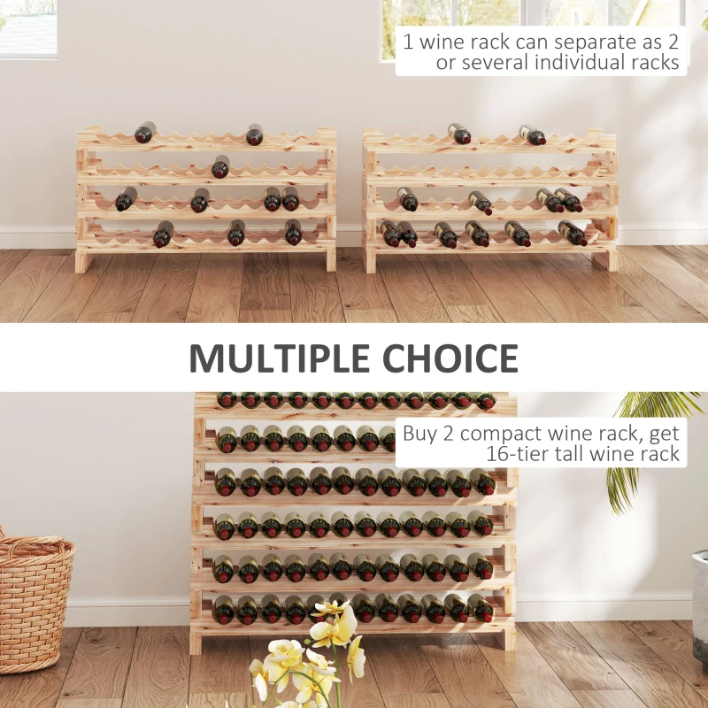 HOMCOM Raft din Lemn de Molid, Dulap pentru 96 Sticle cu 8 Rafturi, Greutate Maximă 100 kg, 114x28x113,5 cm, Lemn Natural