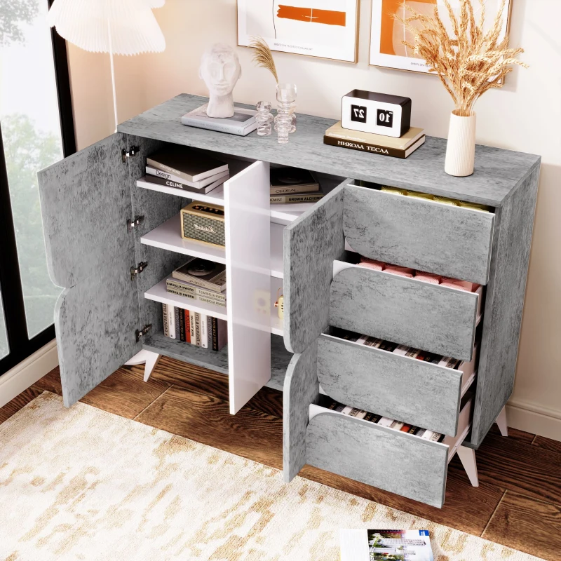 Buffet avec tiroirs, commode avec forme de panneau spéciale, esthétique moderne, 120×35,5×94 cm, Gris