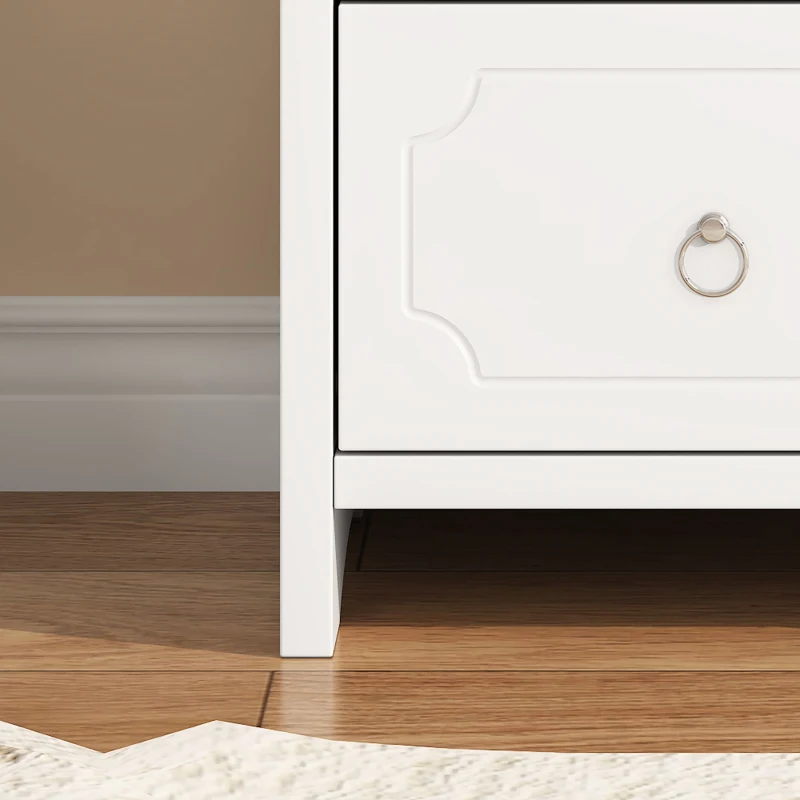 Commode classique avec 5 tiroirs, glissières silencieuses et poignées rondes en métal, MDF + panneau de particules, 40×40×100 cm, Blanc