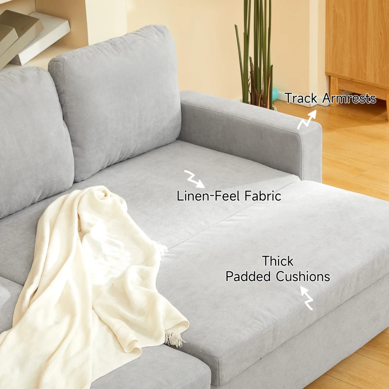 HOMCOM Pull Out Sofa Bed with Storage - Light Grey