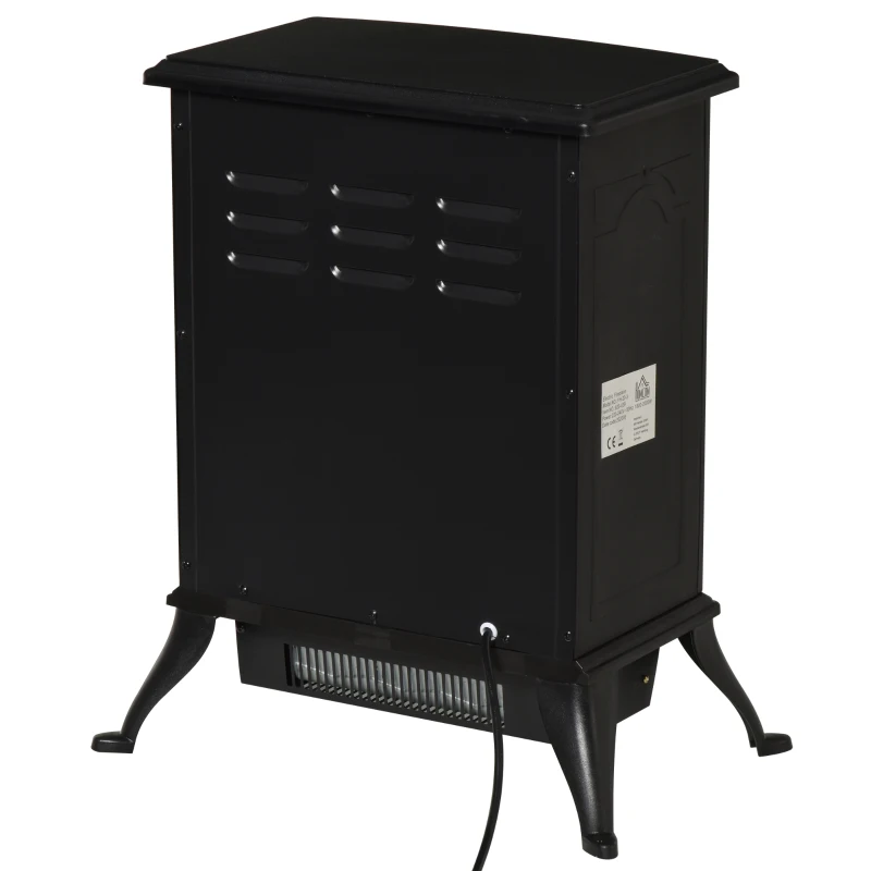 HOMCOM Lareira Elétrica Portátil 1000/2000W com Efeito de Chama Realista Termostato para Ambientes entre 15-20m² 45x28x54cm Preto