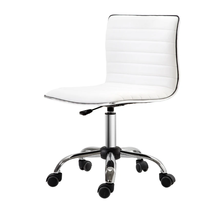 HOMCOM Cadeira de Escritório sem Apoio para os Braços Cadeira de Escritório Giratória com Altura Ajustável 48x52x78-90 cm Branco