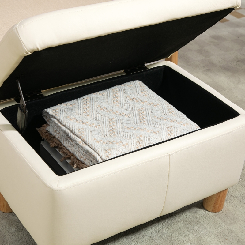 HOMCOM Baú de Armazenamento para Dormitório 33L Puff de Armazenamento Estofado em PU Banco de Arrumação 60x38x40 cm Creme
