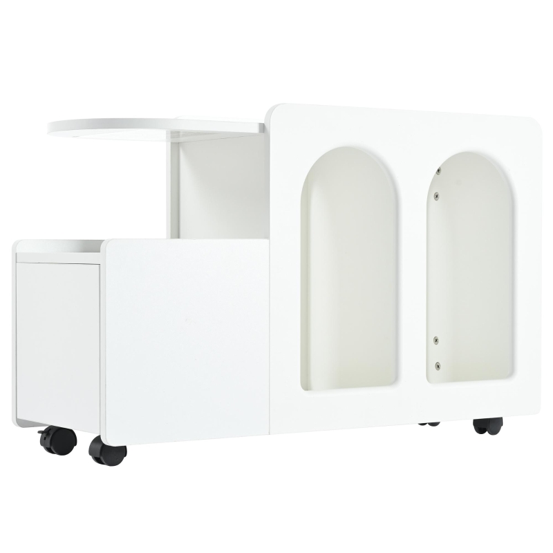 Armoire d'appoint blanche avec roulettes, chariot de rangement polyvalent pour salon, salle à manger et chambre à coucher, design arrondi, 82×30×53 cm, Blanc