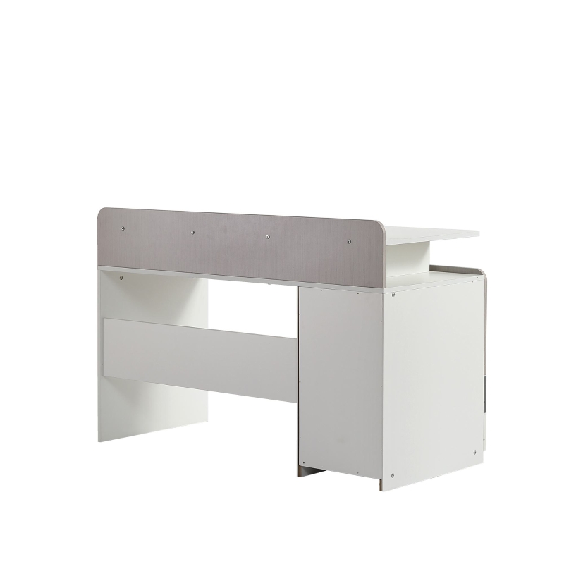 Bureau avec trois tiroirs et mezzanine, glisseurs silencieux, MDF, 121×53,5×81 cm, Blanc+gris