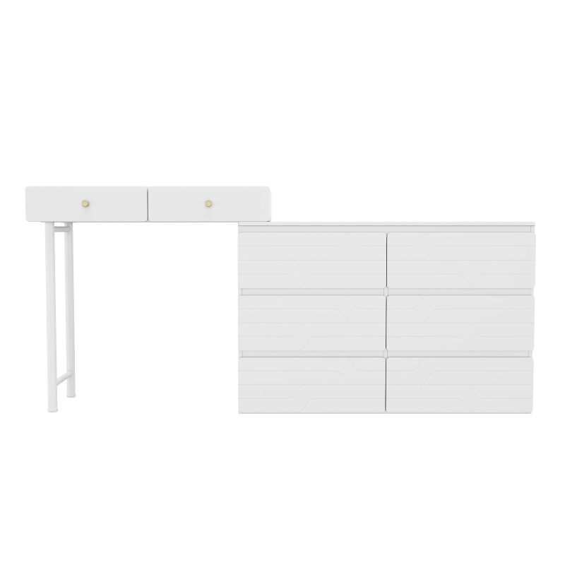 Coiffeuse avec armoires latérales extensibles, armoire de rangement pratique, 200×40×85 cm, Blanc