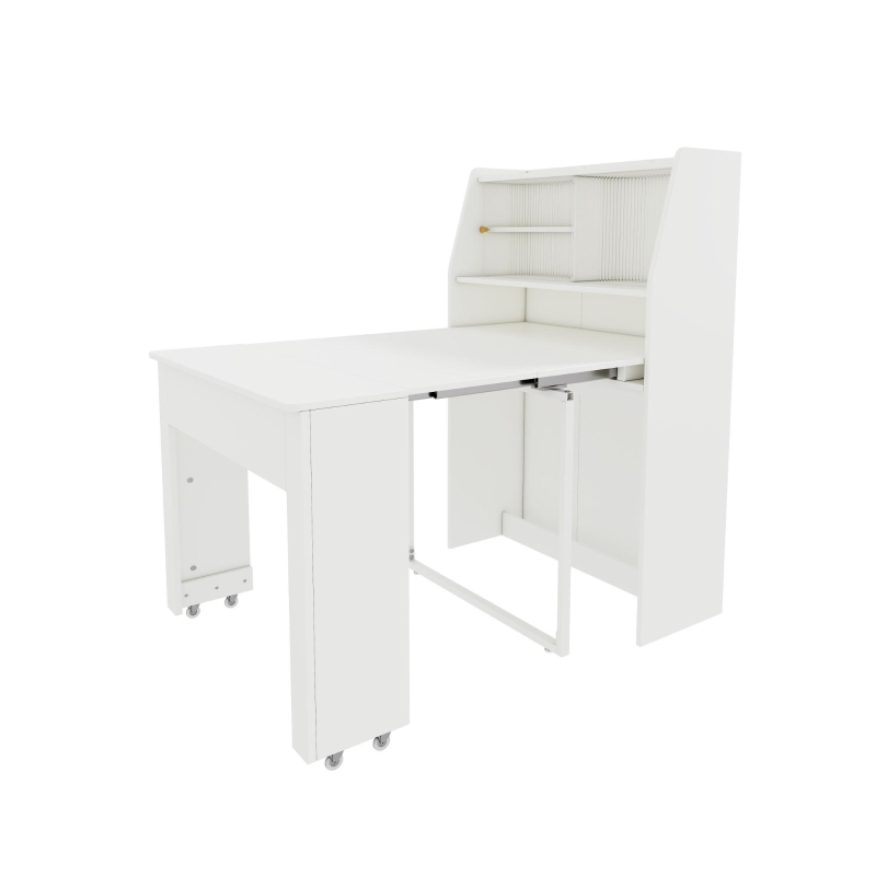Table à manger extensible avec rangement, Blanc