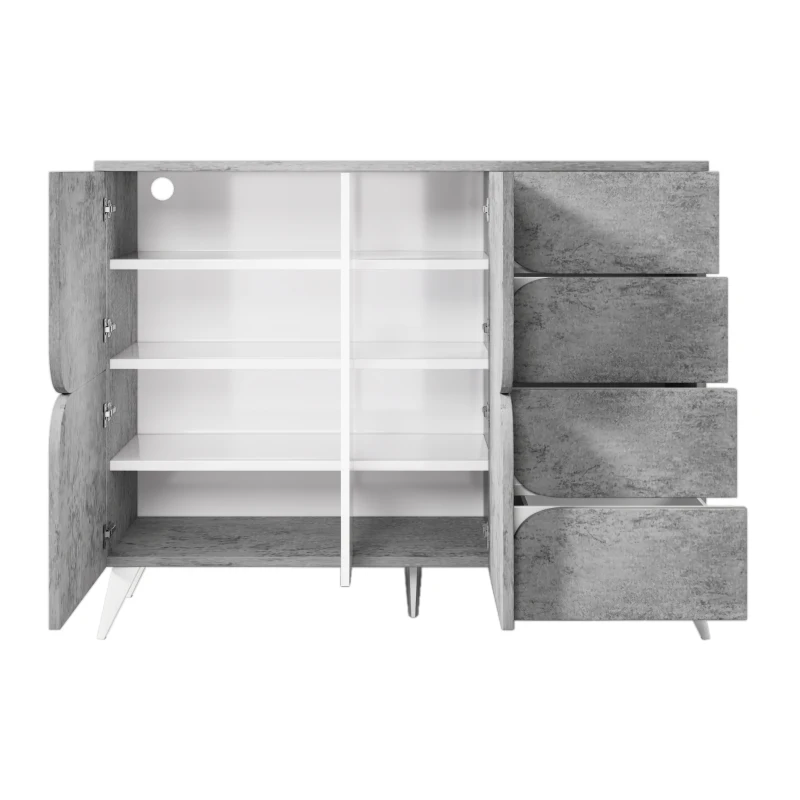Buffet avec tiroirs, commode avec forme de panneau spéciale, esthétique moderne, 120×35,5×94 cm, Gris