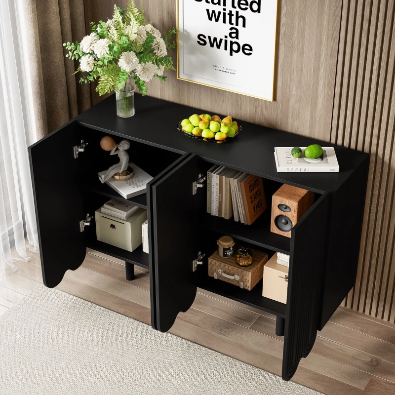 Credenza a goccia, con ante sagomate,  120×37,5×80,8 cm, Nero