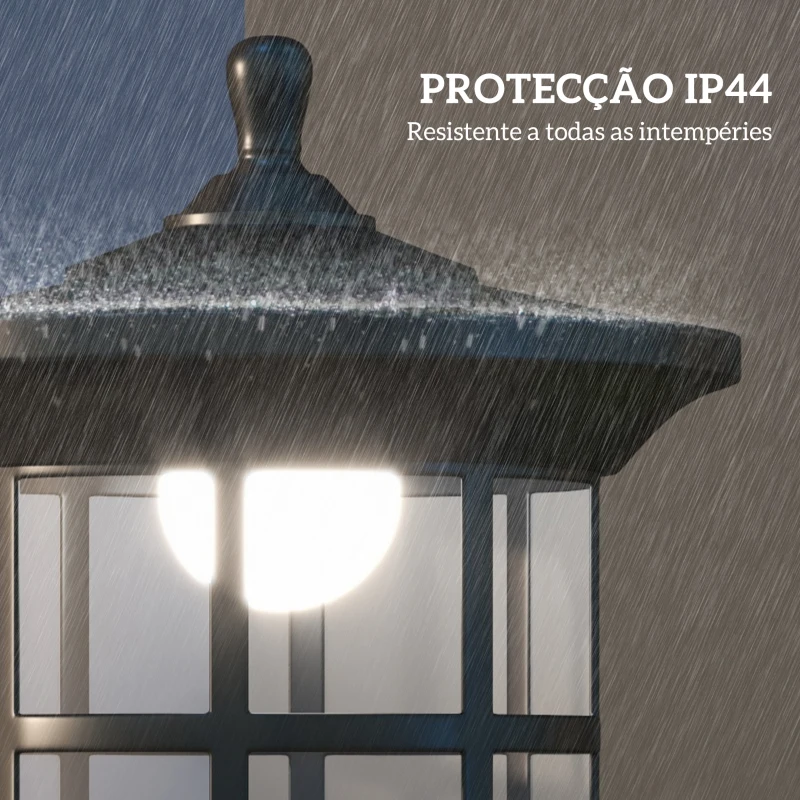 Outsunny 2 Candeeiros Solares de Exterior com Painel Solar Acendimento Automático Impermeável IP44  23,5x23,2x184 cm Preto