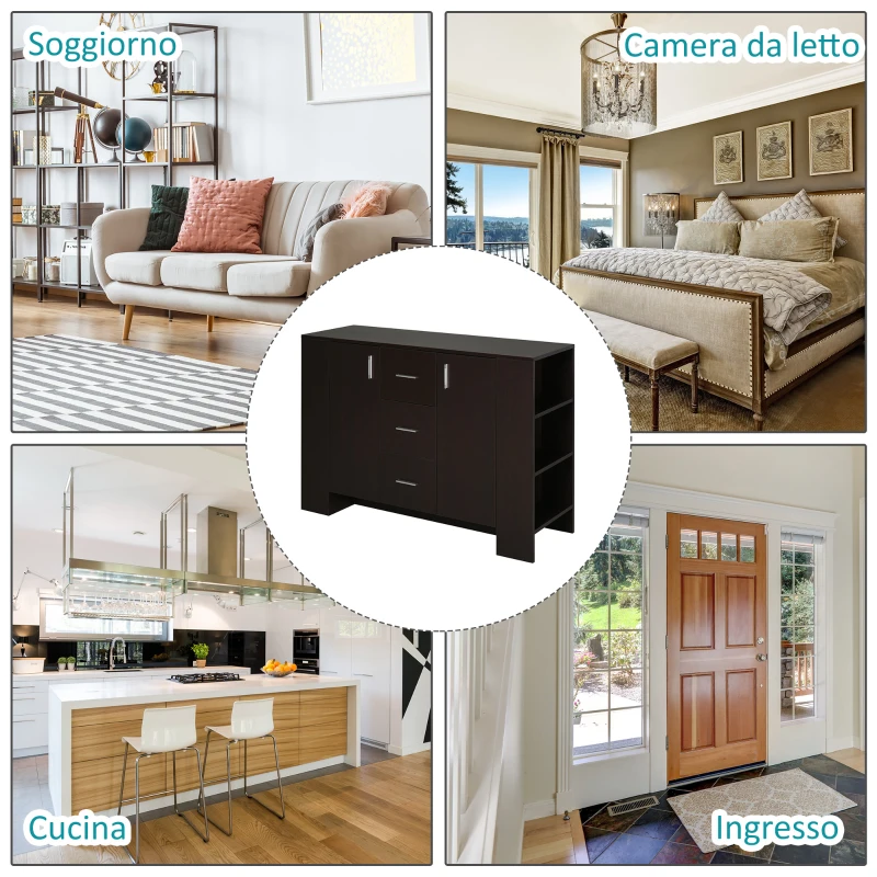 HOMCOM Credenza in Stile Classico per Sala da Pranzo in Legno Scuro