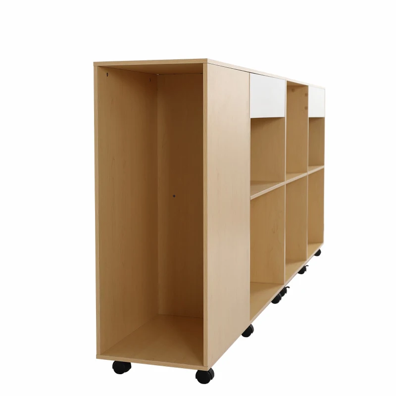 Libreria Piccola con Ripiani e Ruote in MDF, 222×34×95 cm, Color Naturale e Bianco