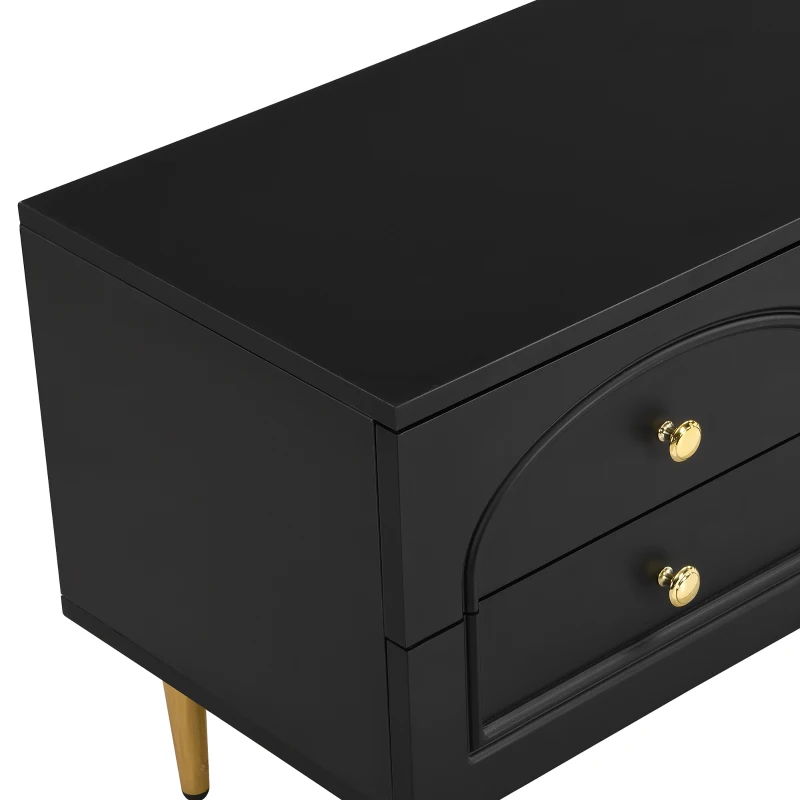 Mobile TV per soggiorno, con cassetti strutturati e ante in vetro, 175×35×45 cm, Nero