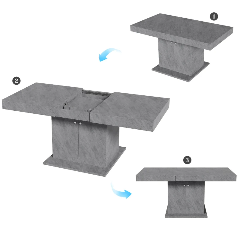 Ausziehbarer Esstisch mit Stauraum, Automatische Teleskopfunktion, Betonoptik, 180×80×76 cm, Grau