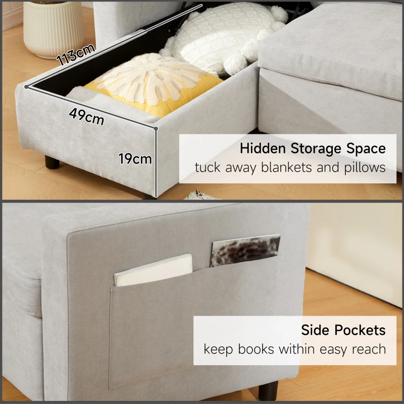 HOMCOM Pull Out Sofa Bed with Storage - Light Grey