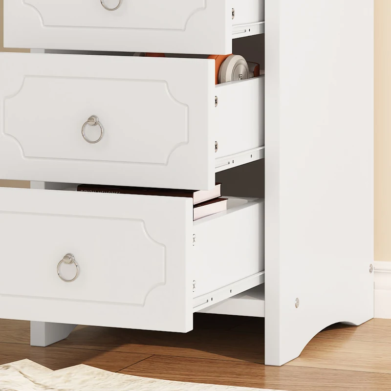 Spiegelschrank Kommode mit 6 Schubladen, Herausnehmbarer Spiegel, Geräuschlose Gleiter, MDF+Spanplatte, 100×50×132 cm, Weiß