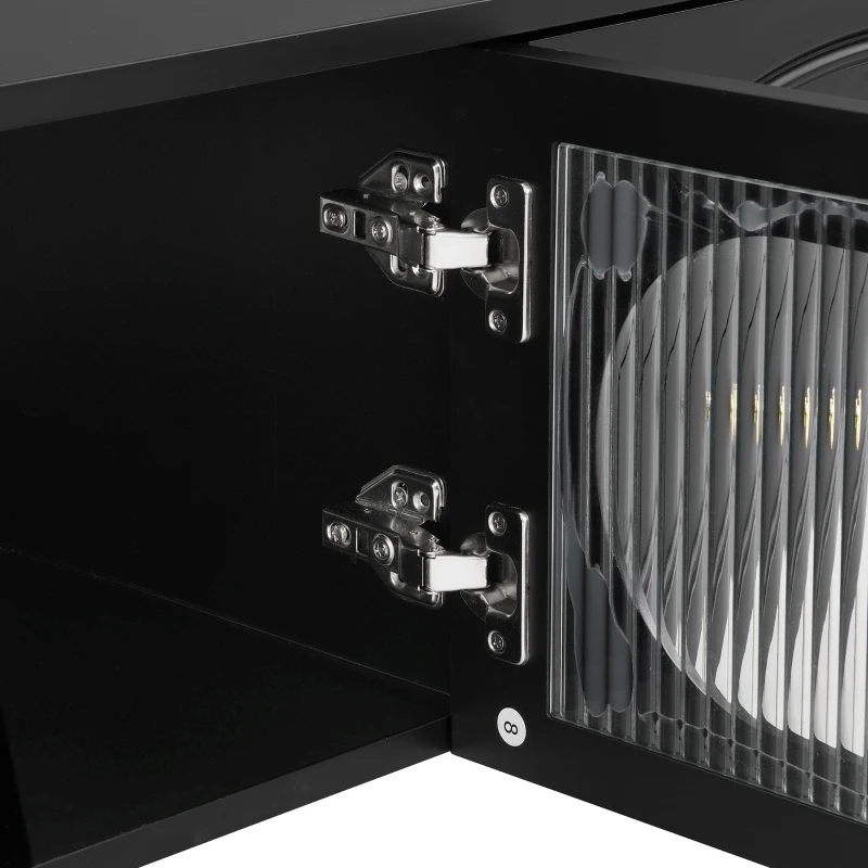 Mobile TV per soggiorno, con cassetti strutturati e ante in vetro, 175×35×45 cm, Nero