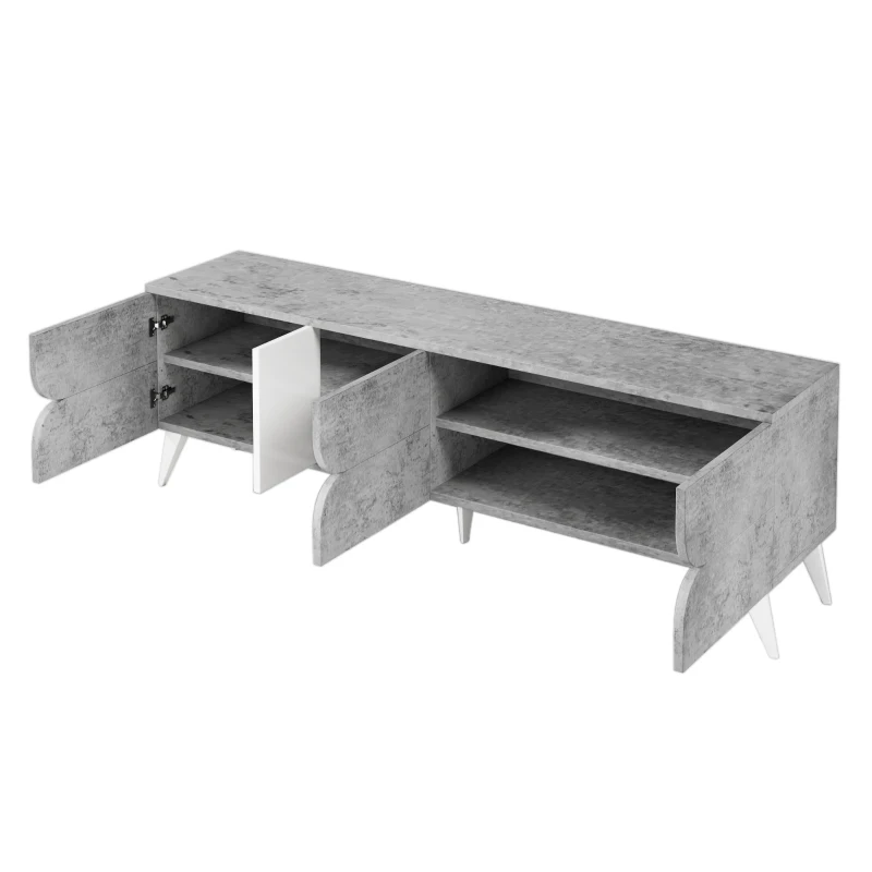 TV-Schrank mit offenen Fächern, viel Stauraum und Kabelmanagement, 160×40×51 cm, Grau