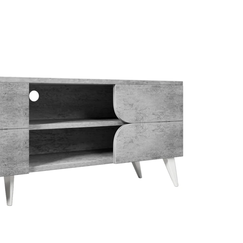 TV-Schrank mit offenen Fächern, viel Stauraum und Kabelmanagement, 160×40×51 cm, Grau