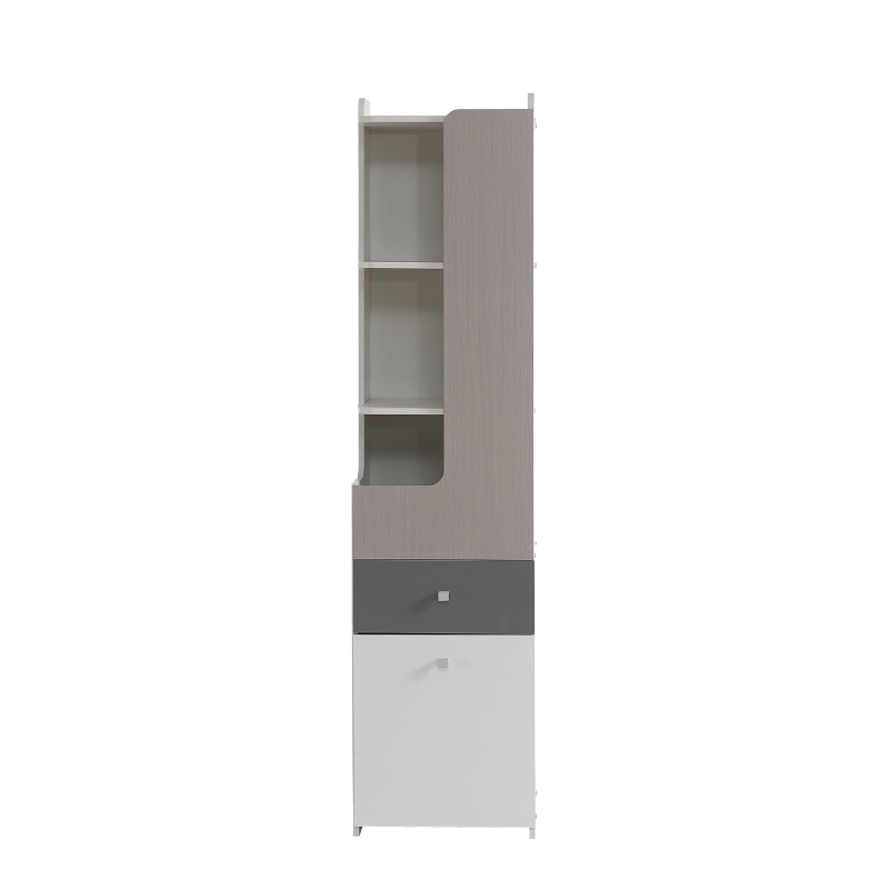 Grande bibliothèque pour adolescents, avec porte en forme de L, tiroir et ample espace de rangement, MDF, 45×40×184 cm, Blanc+gris