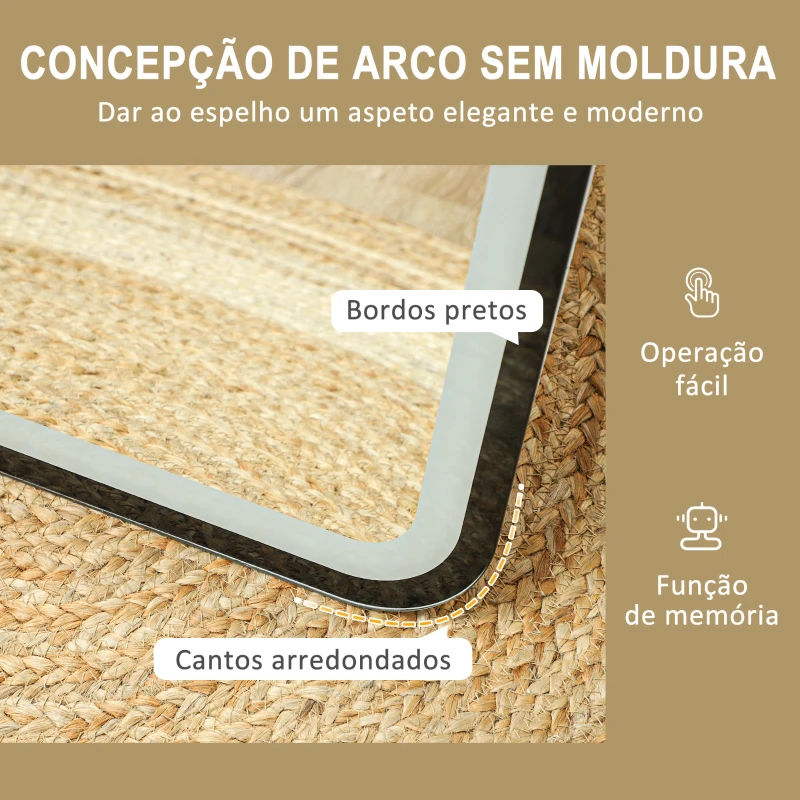 HOMCOM Espelho de Pé com Luz LED com Iluminação de 3 Cores Função de Memória e Controlo Tátil Inteligente 40x3x150 cm Preto